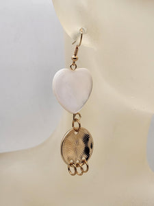 Artisan heart shell with gold tone dimpled circle earrings