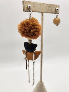 Artisan Doll Dangle with amber afro camel leather skirt black leather top earrings