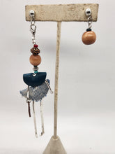 Load image into Gallery viewer, Artisan Doll Dangle with teal leather top denim skirt  earrings
