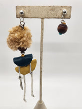 Load image into Gallery viewer, Artisan Doll Dangle with tan afro black leather top mustard leather skirt  earrings
