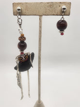 Load image into Gallery viewer, Artisan Doll Dangle with black leather skirt ethnic print top  earrings
