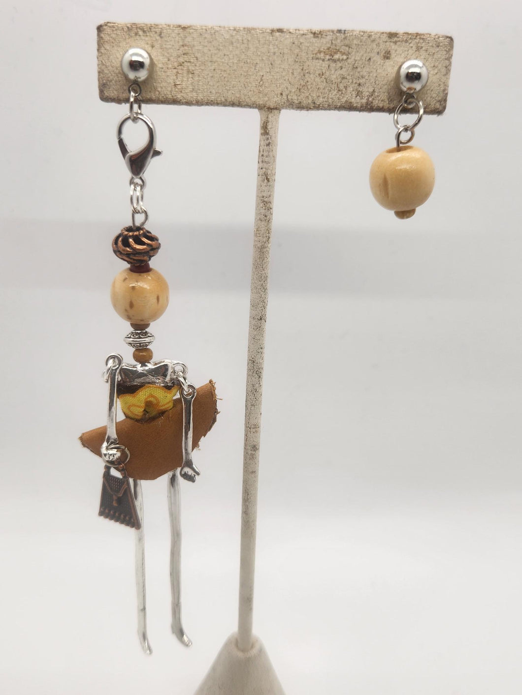 Artisan Doll Dangle with ethnic top camel leather skirt earrings