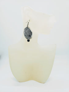 Artisan Circle Silvertone Basket Earrings With Black Matte Bead Detail