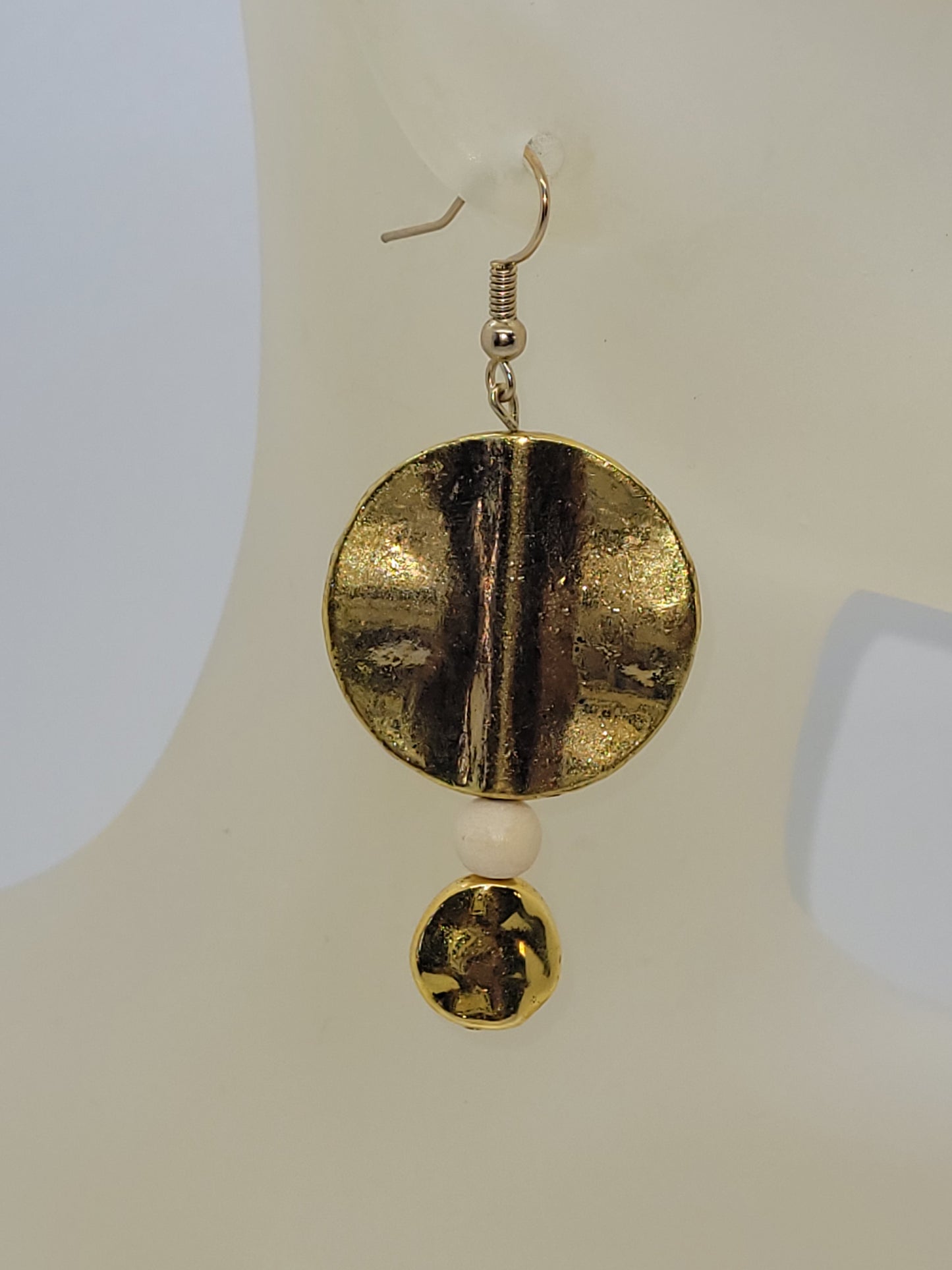 Goldtone disc artisan earrings