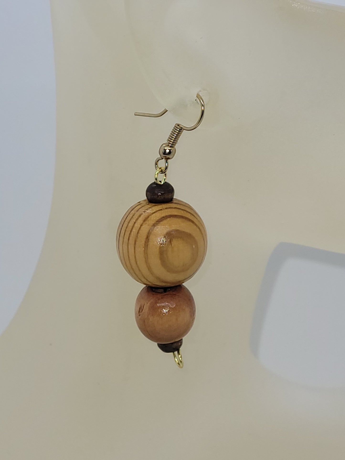 Wood sphere and artisan earrings wood bead spacer