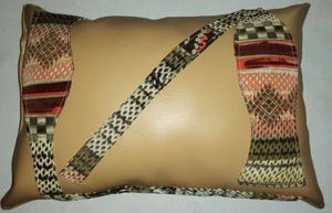 Artisan pillow tan vegan leather ethnic bow tie detail