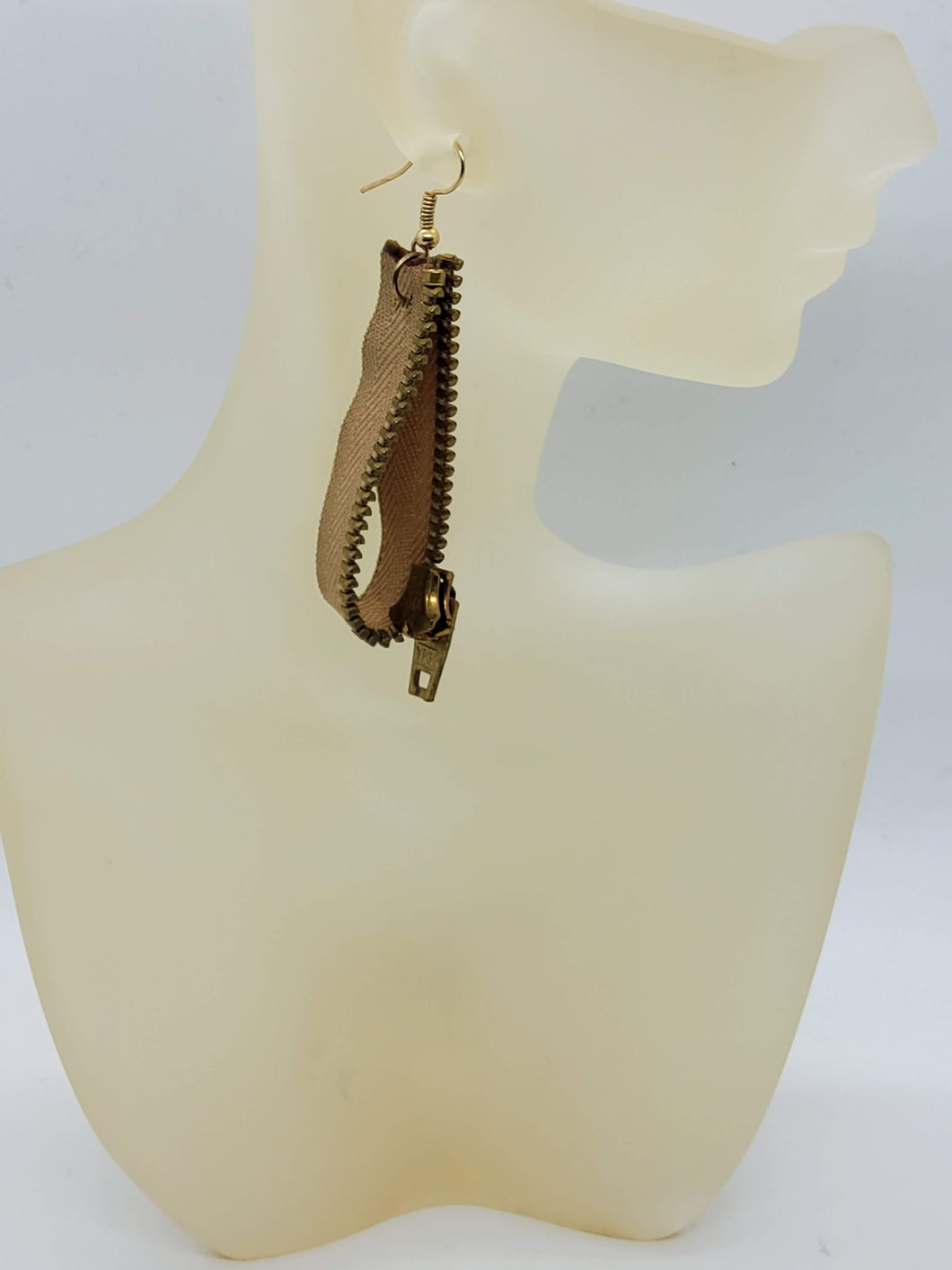 Artisan Beige Zipper Goldtone Earrings