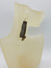 Load image into Gallery viewer, Artisan Brown Zipper Goldtone Earrings
