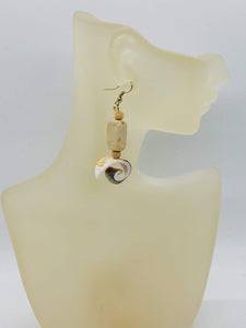Artisan Shell, Stone and Wood Earrings